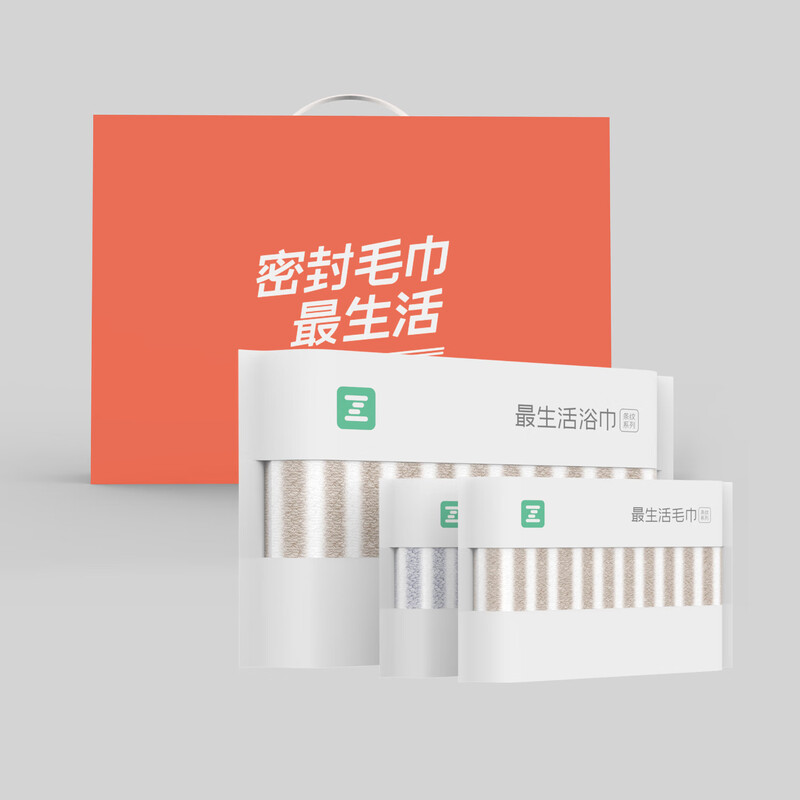 最生活毛巾礼盒新疆棉浴巾 加大加厚强吸水大毛巾条纹长绒棉纯棉家用洗澡高清大图