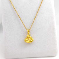 仿黄金铜镀金大肚弥勒佛吊坠实心挂坠项链女 仿真沙金小金佛首饰 吊坠+项链一套