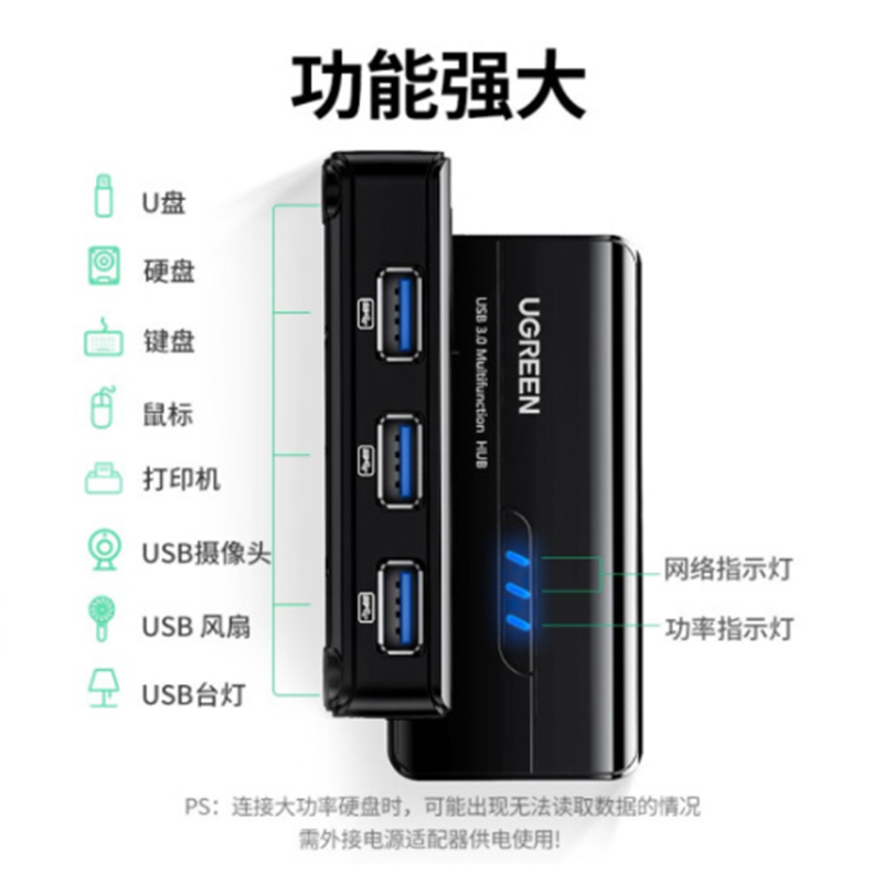 绿联(Ugreen) USB3.0分线器 USB转千兆网口转换器扩展坞 网线转接头 笔记本电脑外置有线网卡HUB集线器