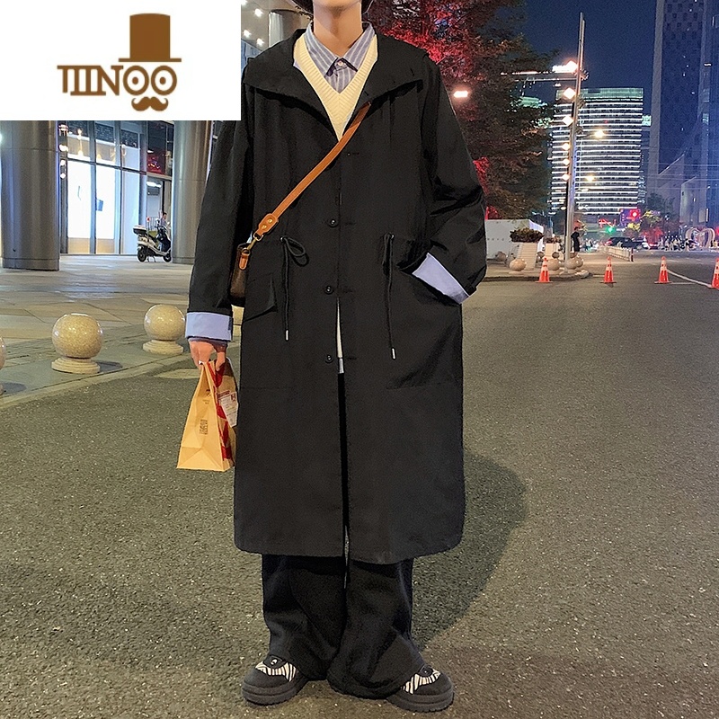 YANXU登风衣男士新款设计感小个子垂感外套中长款秋季日式大衣高清大图