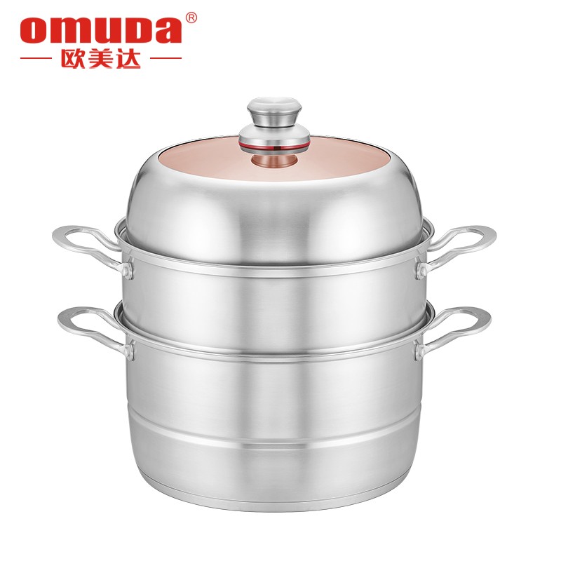 欧美达(omuDa) 欧美达蒸锅家用蒸笼不锈钢大号三层加厚蒸屉小电磁炉煤气灶 26cm高清大图