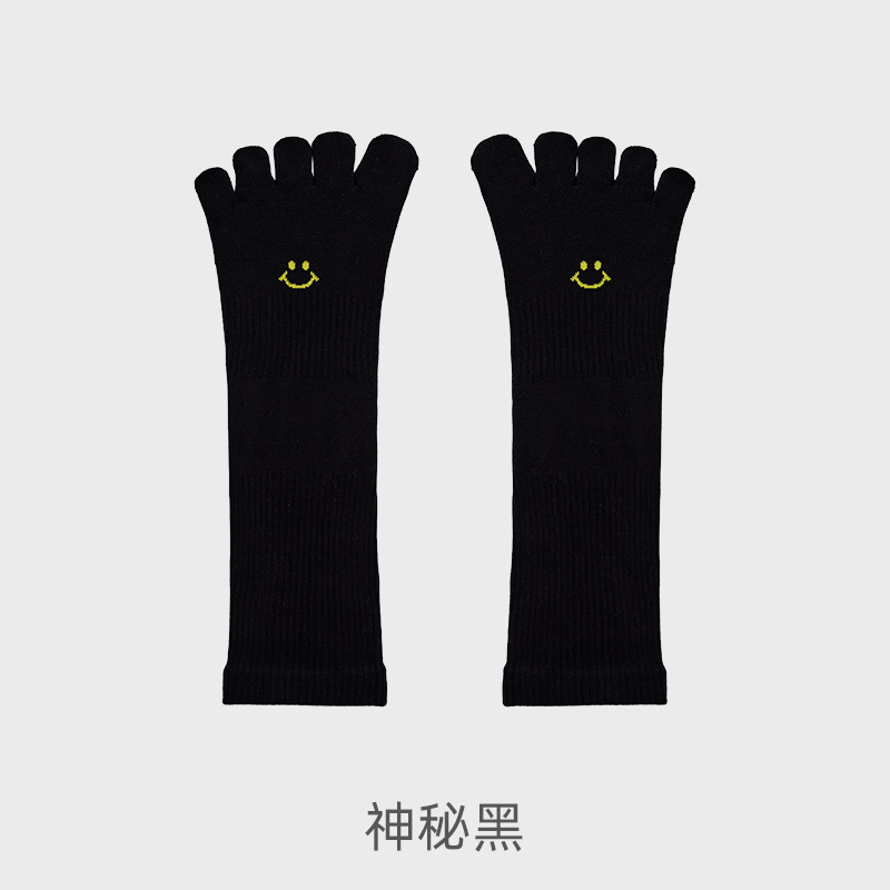 yottoy瑜伽袜女专业普拉提袜防滑袜中筒袜子瑜伽运动健身春夏新款五指袜 笑脸瑜伽袜-神秘黑S码(34-36码)
