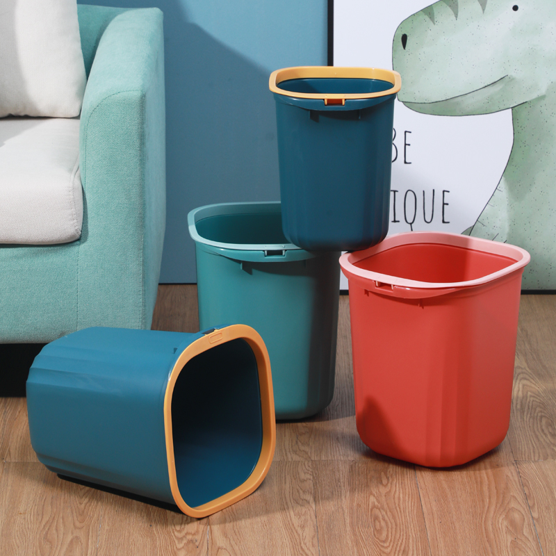 鑫环境 垃圾桶无盖带压圈创意北欧波浪纹加厚家用客厅卧室厨房卫生间纸篓高清大图