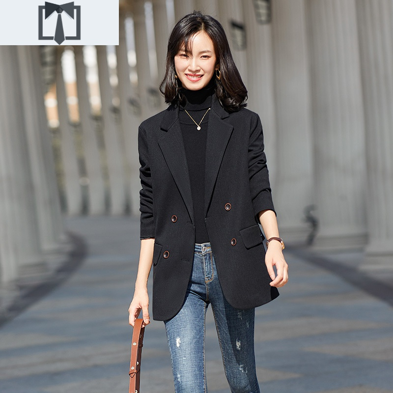 suntek高级感灰色西装外套女早春休闲小个子网红短款炸街毛呢西服上衣