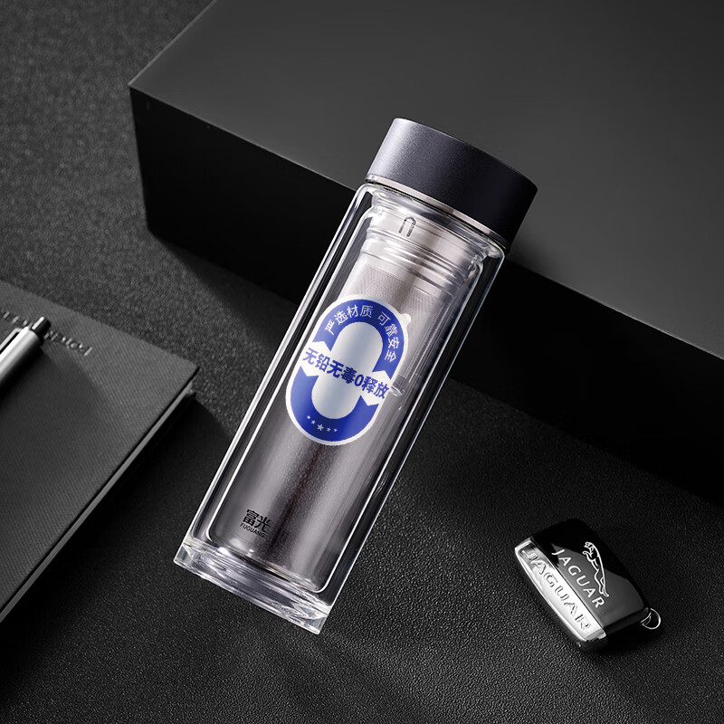 富光(FUGUANG)精工耐温玻璃杯 双层隔热高硼硅玻璃水杯 黑色G2422-SH-400