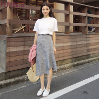复古黑白格子不规则荷叶边鱼尾裙子中长款学生高腰半身裙女夏黑白格