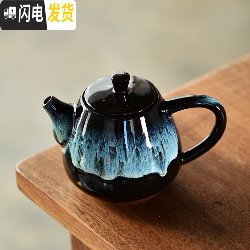 三维工匠紫砂西施壶茶壶开片可养单壶家用过滤杯陶瓷泡茶杯套装茶具配件C 哥窑侧把壶-绿色高清大图