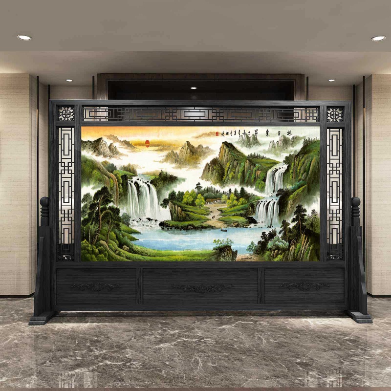中式实木屏风 进大厅隔断 公司单位屏风酒店实木大座屏 特卖D款 整装高清大图