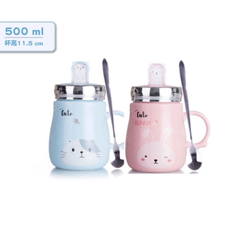 创意女学生马克杯带盖勺可爱陶瓷杯办公室家用水杯子家居日用厨具水具酒具陶瓷马克杯