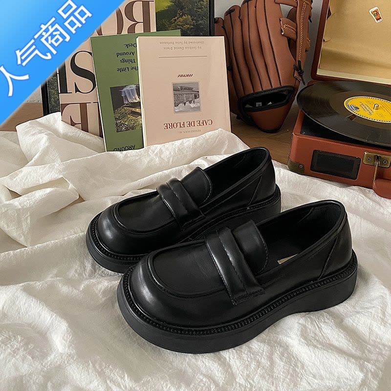 SUNTEK树上有个桃乐福鞋女2023春秋新款一脚蹬小皮鞋厚底英伦风jk单鞋子图片