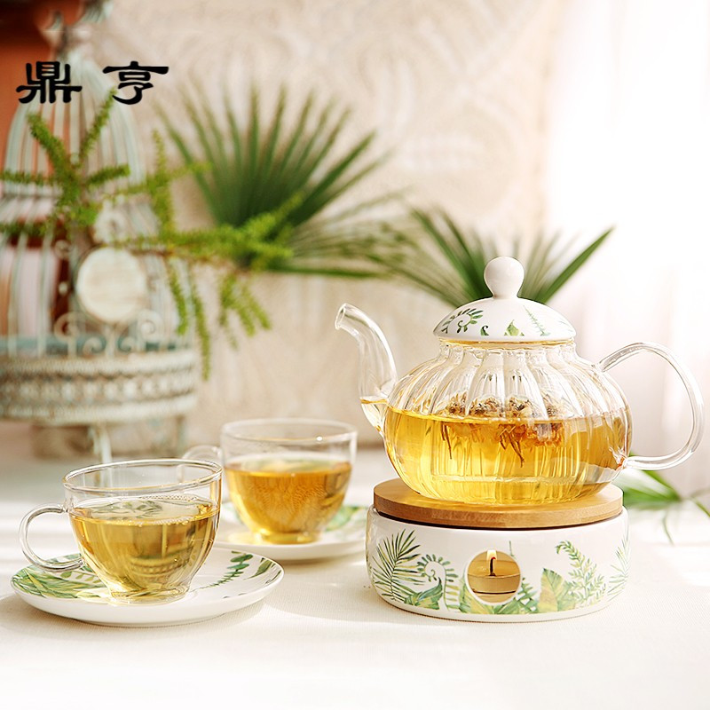 鼎亨花茶杯套装 煮水果茶玻璃壶花茶壶套装 蜡烛加热茶壶 花茶茶