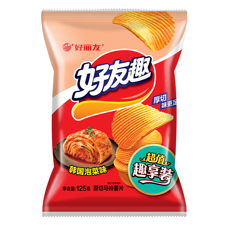 好丽友(Orion) 好友趣 切片型马铃薯薯片(韩国泡菜味) 125g*4/袋 薯片 膨化 零食 袋装