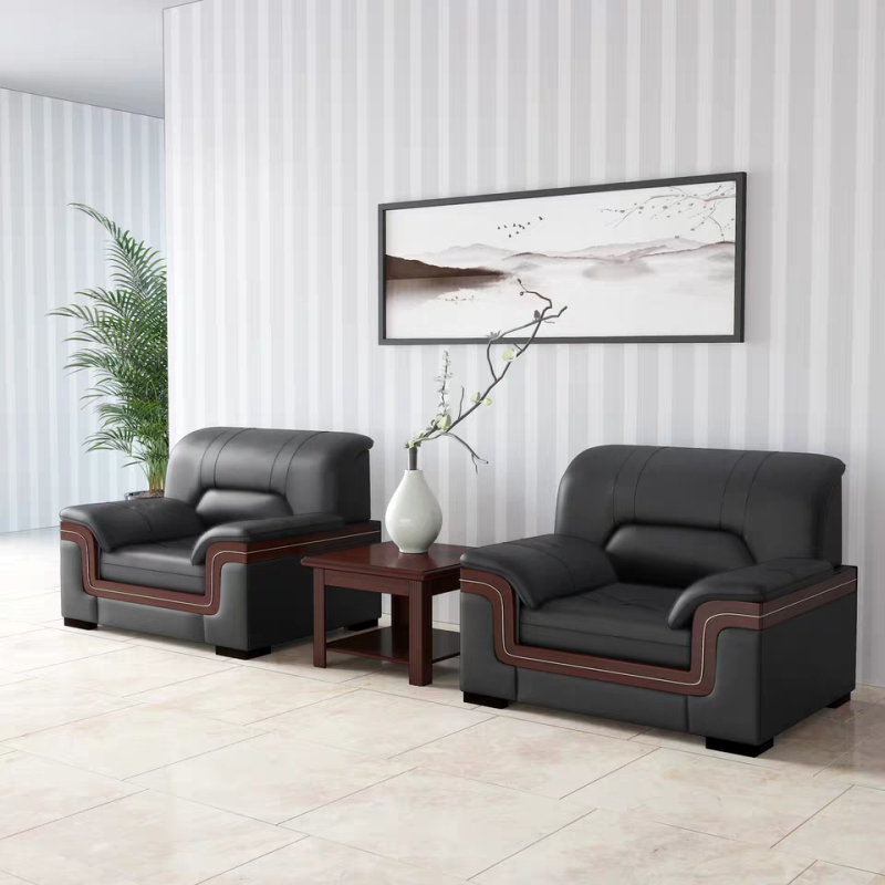 鑫环境 办公家具办公沙发简约现代会客商务接待室真皮沙发商务办公室沙发组合优质耐磨沙发高清大图