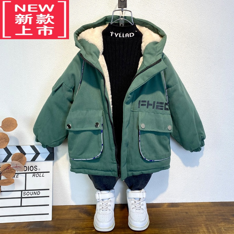 可莉允香港男童时髦外套2022秋冬新款洋气宝宝加绒棉服儿童网红派克棉袄