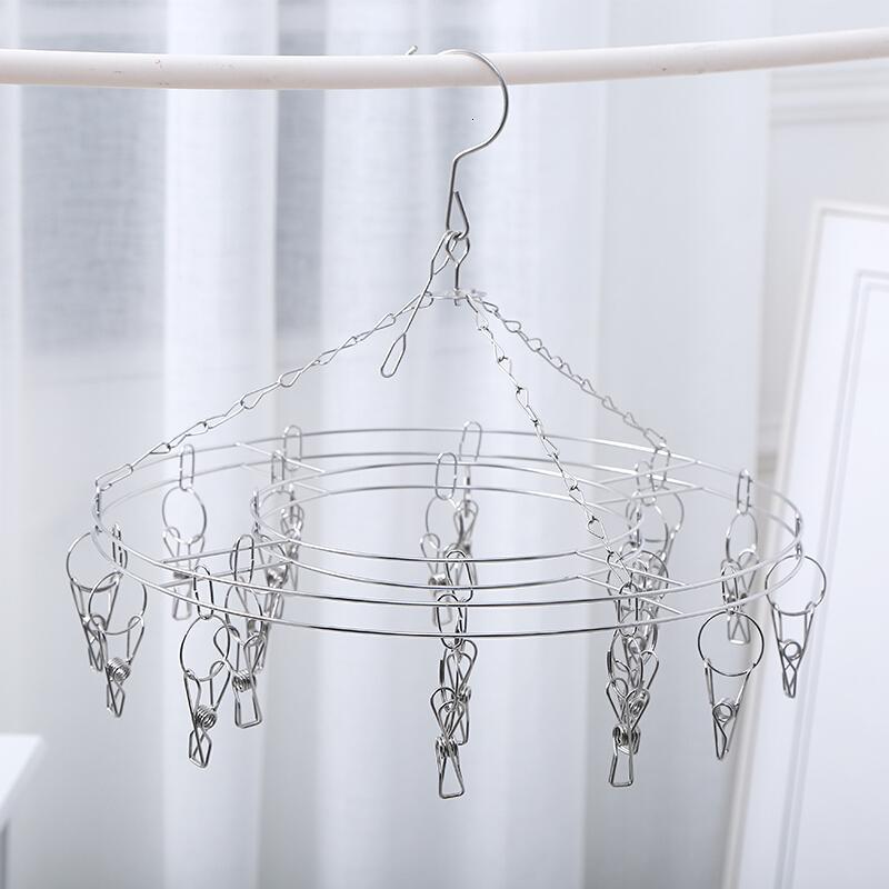 曼可(maxeyivy)洗晒用品 定制多夹子圆形衣架不锈钢晒袜子衣架带夹子