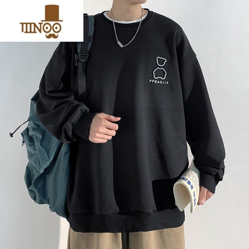 YANXU华夫格卫衣男港风圆领宽松长袖上衣潮牌初高中生外套冬图片