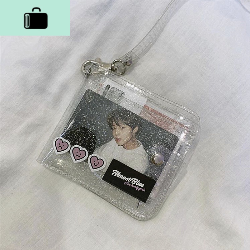 ins少女心镭射透明挂脖小钱包蹦迪女学生卡包卡套校园零钱卡包女NEW LAKE 透明色送爱豆卡片