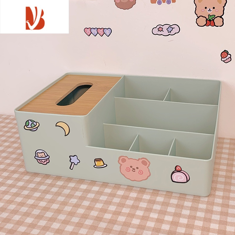 三维工匠多桌面纸巾盒卷纸收纳盒女学生ins风宿舍客厅茶几可爱抽纸盒 绿色纸巾盒+送随机贴纸4张