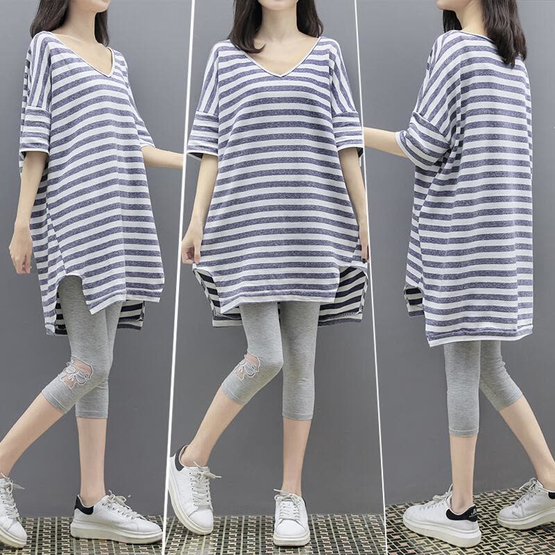 迪鲁奥(DILUAO)LYL 孕妇夏装2021新款上衣短袖短裤两件套装F436-28 条纹套装图片