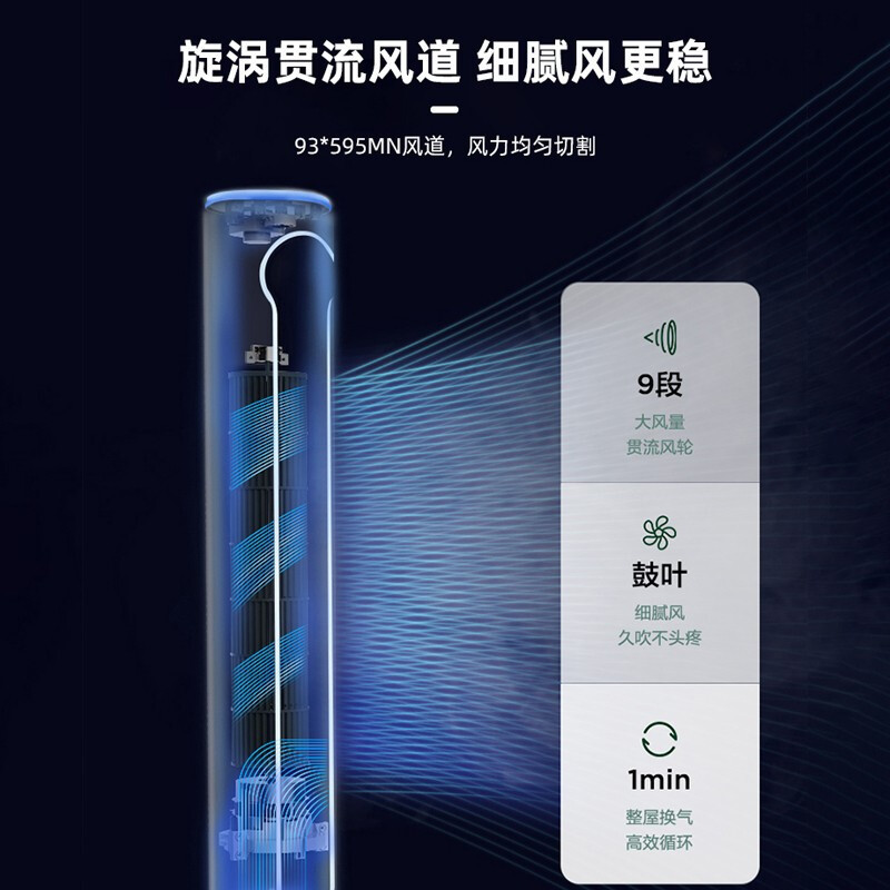 艾美特(Airmate)家用智能遥控定时电风扇/卧室节能低噪摇头落地扇/室内通风塔扇/无叶风扇 CT-R9高清大图