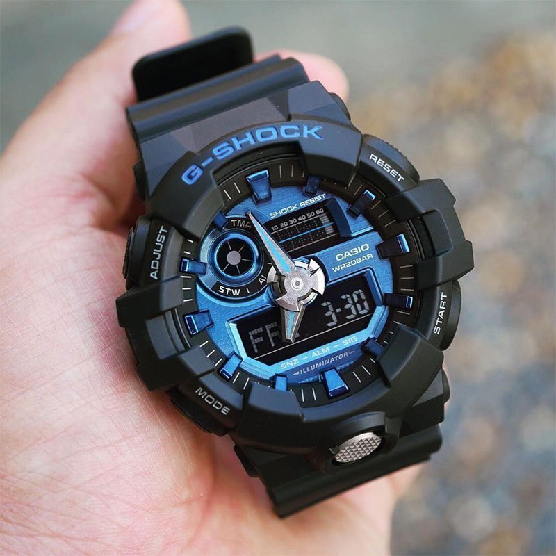 卡西欧(CASIO) G-SHOCK YOUTH日韩品牌男士通用运动时尚日本石英表 黑蓝 GA-710-1A2