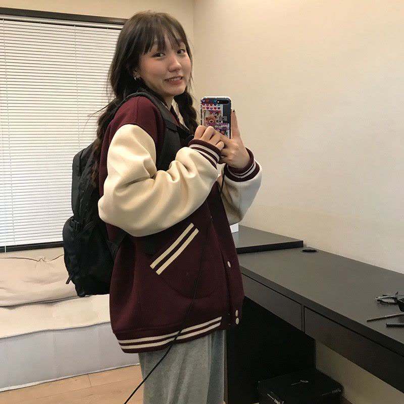 王少女的店铺 毛呢棒球服 2020年秋冬季新款加厚美式夹棉运动外套图片
