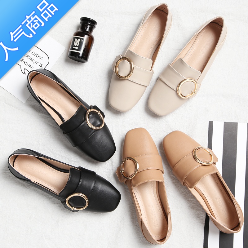 SUNTEK2023春季乐福鞋女英伦风一脚蹬小皮鞋晚晚鞋平底百搭豆豆鞋单鞋女高清大图