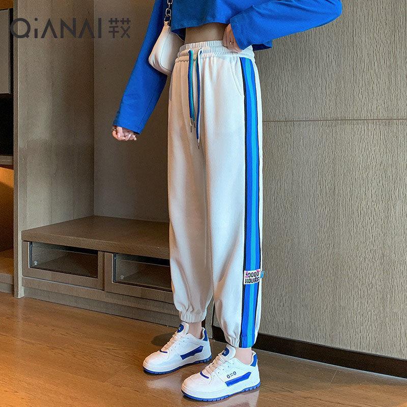 芊艾春秋运动裤女宽松束脚休闲长裤小众设计卫裤子条纹裤子潮ins