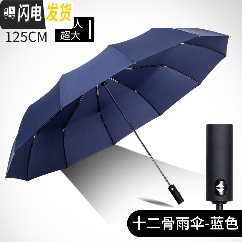 三维工匠12骨全自动雨伞折叠男女大号双人学生简约加固防抗风晴雨两用定制 超大十二骨升级抗风暴-蓝色（雨伞）