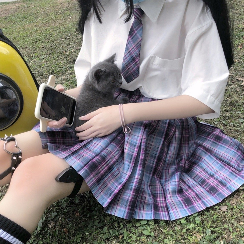 正统jk服套装系学风百褶裙少女学生半身裙粉色格裙视频