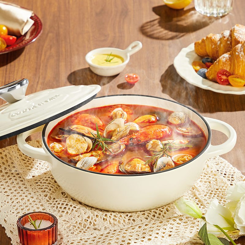 炊大皇(COOKER KING) 玫瑰珐琅汤锅22cm 白色 TG22MGB高清大图