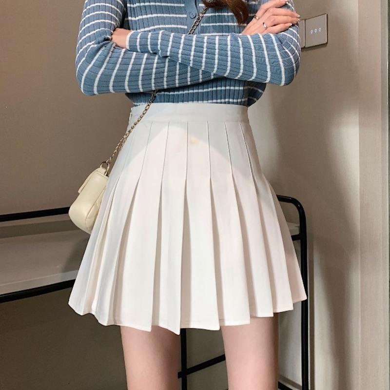 白色a字半身裙女2021春夏新款韩版学院风高腰显瘦百搭百褶短裙子