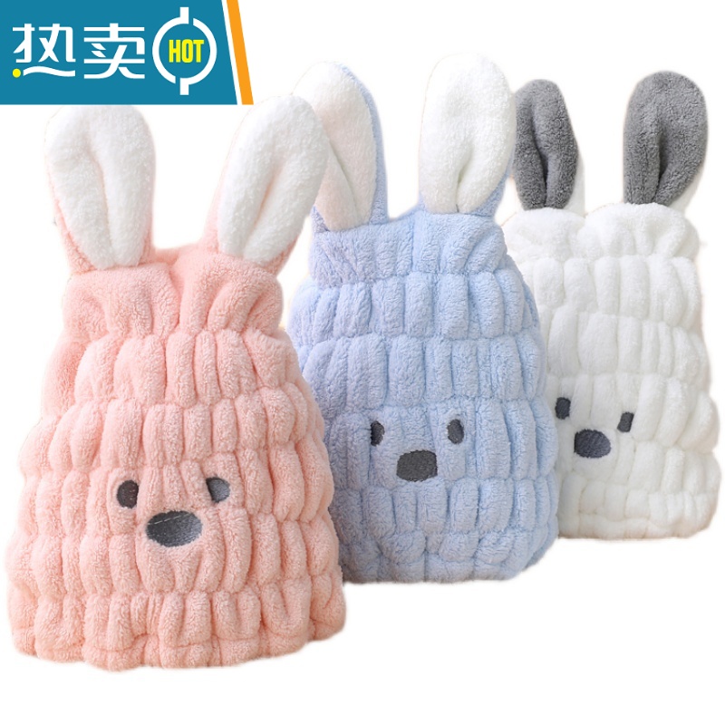 敬平儿童干发帽卡通刺绣可爱强吸水洗头包头速干毛巾帽子宝宝浴帽新款 成人花朵干发帽浅黄色 (单条)高清大图