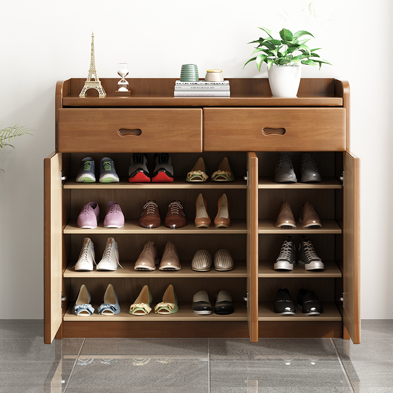 青木川 简约现代实木鞋柜家用进门口入户小户型两门三门四门阳台户外白色灰色大容量多层收纳储物柜鞋架高清大图