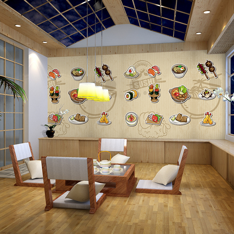 日式寿司主题餐厅墙纸 复古满铺大型 手绘无纺布壁纸壹德壹