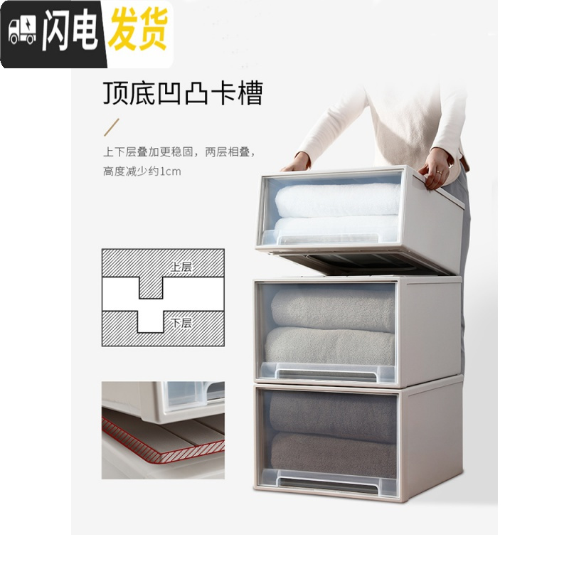 三维工匠收纳箱抽屉式加厚家用透明储物盒塑料大号内衣服衣物整理柜子多层