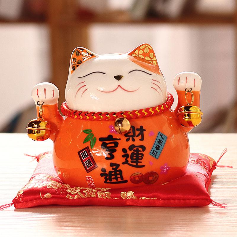 猫小摆件陶瓷创意礼品家居装饰日本存钱罐客厅店铺开业发财猫 三维工匠 4.5寸财运亨通猫高清大图
