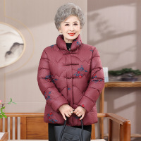 新款冬装奶奶装棉衣时尚简约老年人衣服棉袄加绒保暖冬天衣服4050 5XL(建议155-165斤） 红色棉衣