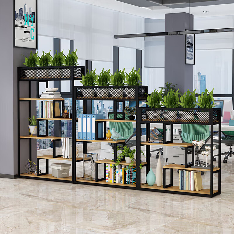 晋舰铁艺置物架绿植花架隔断收纳架书架办公室餐厅装饰架 四层长120cm高清大图