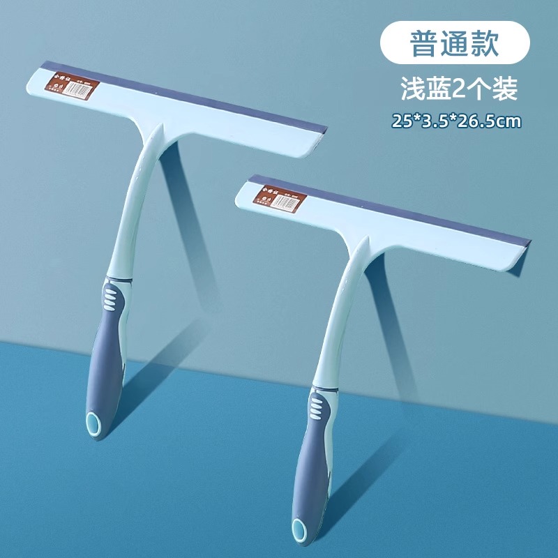 擦玻璃神器家用卫生间台面镜子硅胶刮水器地板刮刀清洁工具擦窗胶 普通款浅蓝2个装
