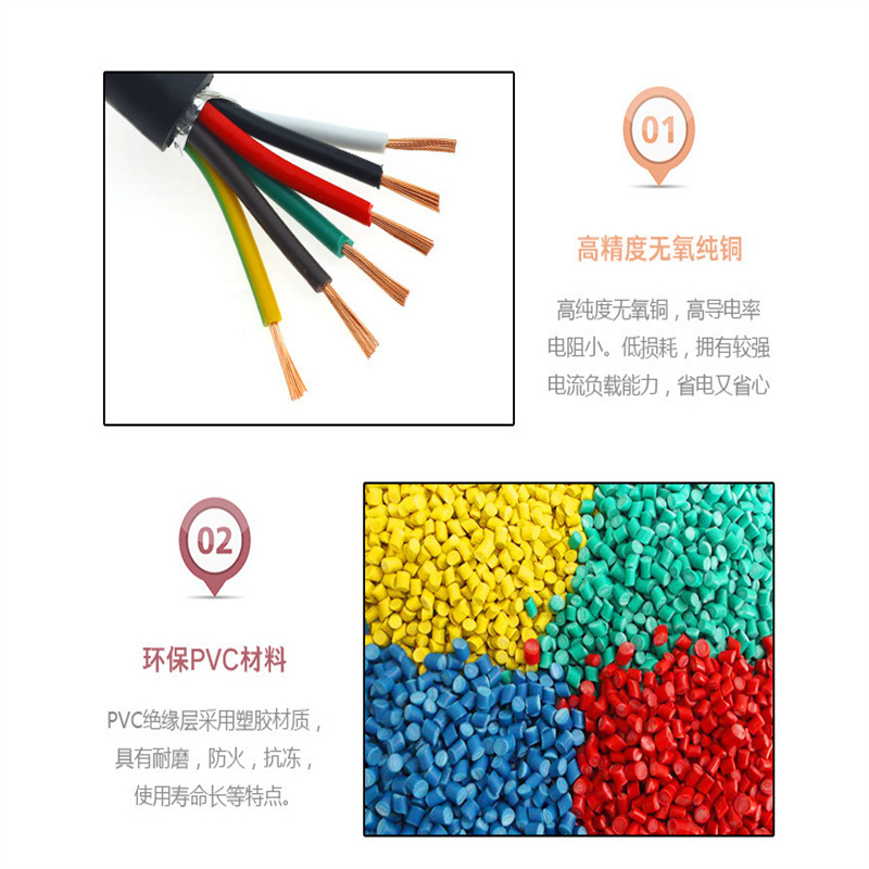 竹江电线电缆 RVVP6*1.0平方国标6芯控制线 100米