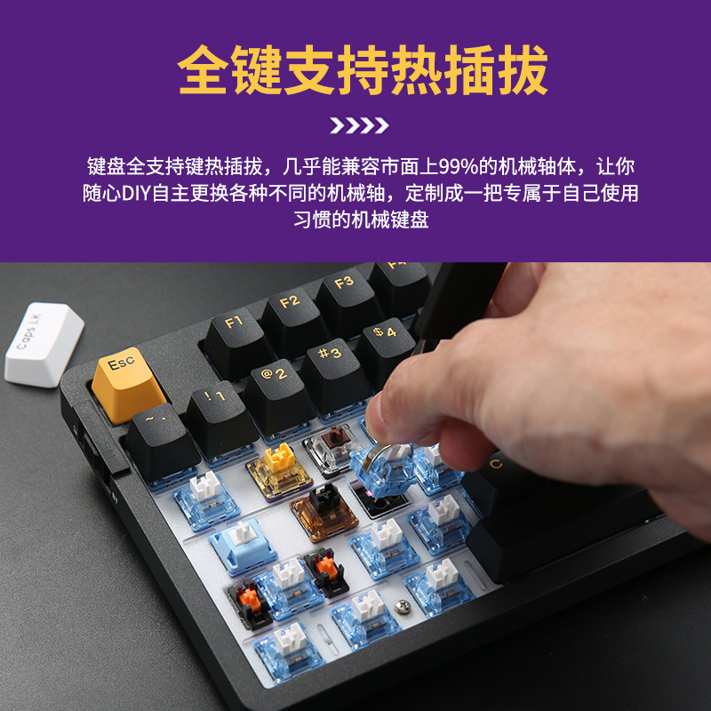 达尔优(dareu)A87pro单模客制化游戏机械键盘插拔轴gasket结构PBT键帽87键RGB背光紫金轴pro暮云灰