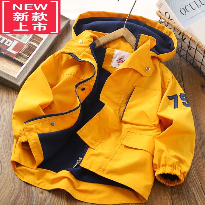 可莉允男童连帽加绒外套秋冬中大儿童冲锋衣防风保暖棉服夹克衫夹棉上衣图片