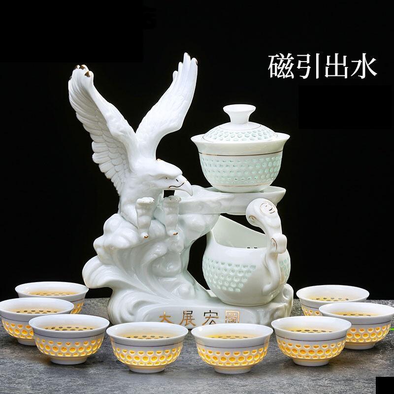 整套半全自动茶具套装家用简约陶瓷懒人泡茶壶功夫茶杯青花瓷简约延客自动茶具11