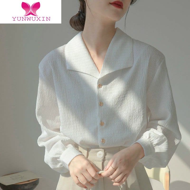 YUNWUXIN白色衬衫女高级纹理设计感小众衬衣女2022宽松法式气质上衣图片