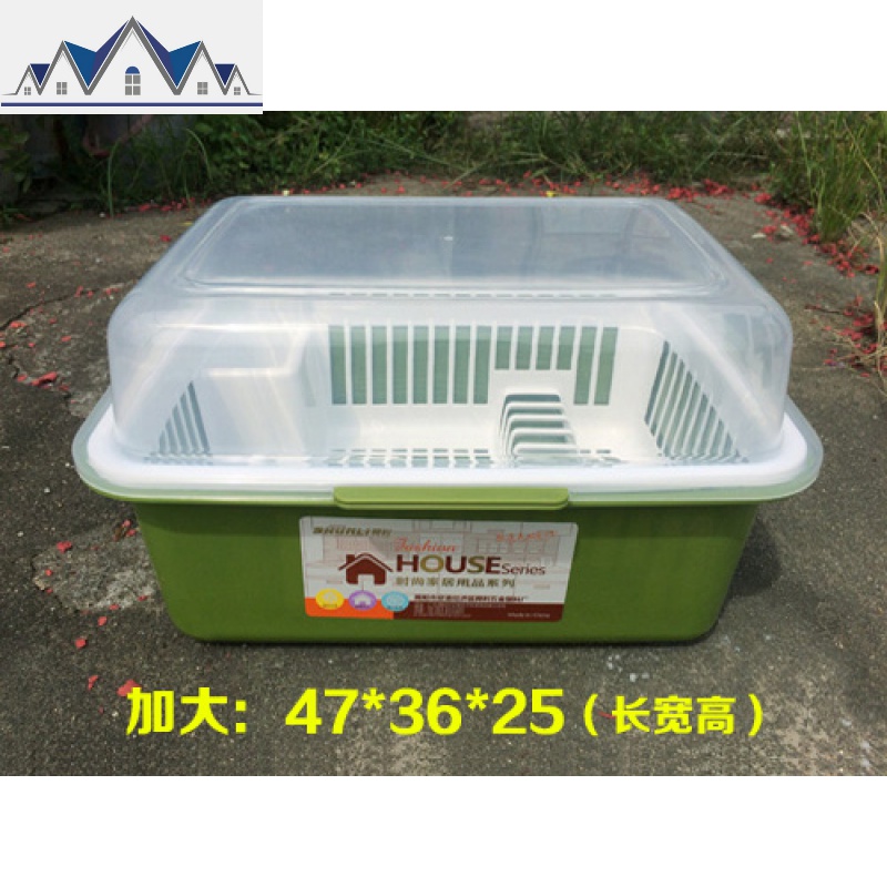 厨房翻盖加厚塑料碗柜滴水碗盆沥碗架放碗筷滤水架碗箱碗盒子_890 加大加厚草绿竖放适用3-4人