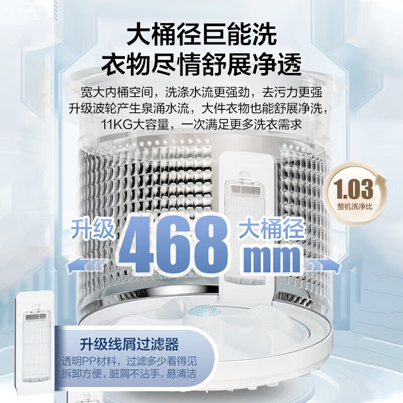 海尔(Haier)11公斤 变频 全自动波轮洗衣机 手搓式 除菌螨 后置触控 语音播报 星蕴银 XQB110-BS57B高清大图