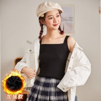 唐狮01秋冬新款加绒加厚吊带背心女内搭设计感小众针织打底上衣 均码 黑色