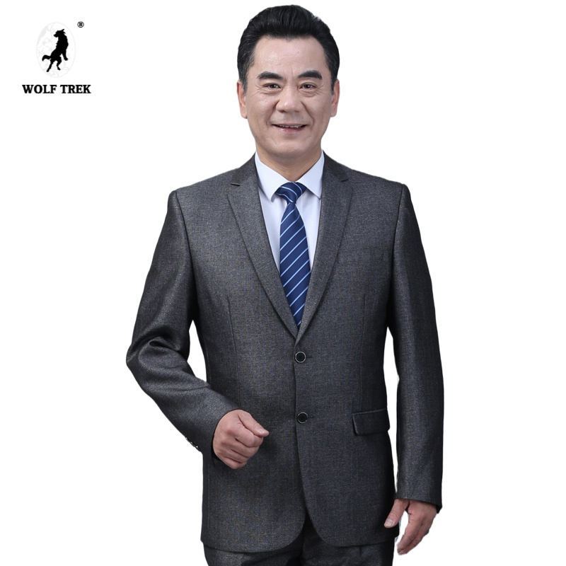 trek ]秋中老年休闲正装西服婚礼商务男西装套装男士中年爸爸简约礼服