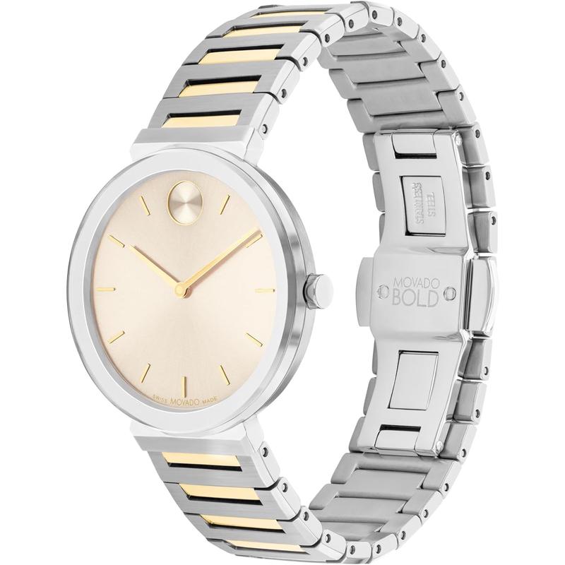 Movado女式超薄石英表银色表盘精钢表带34mm防水30米高清大图